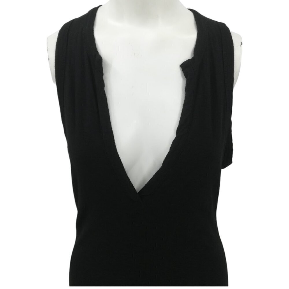 Standard James Perse Black Knit Sleeveless Deep V Neck Dress Size 3 L Knee - Picture 9 of 11